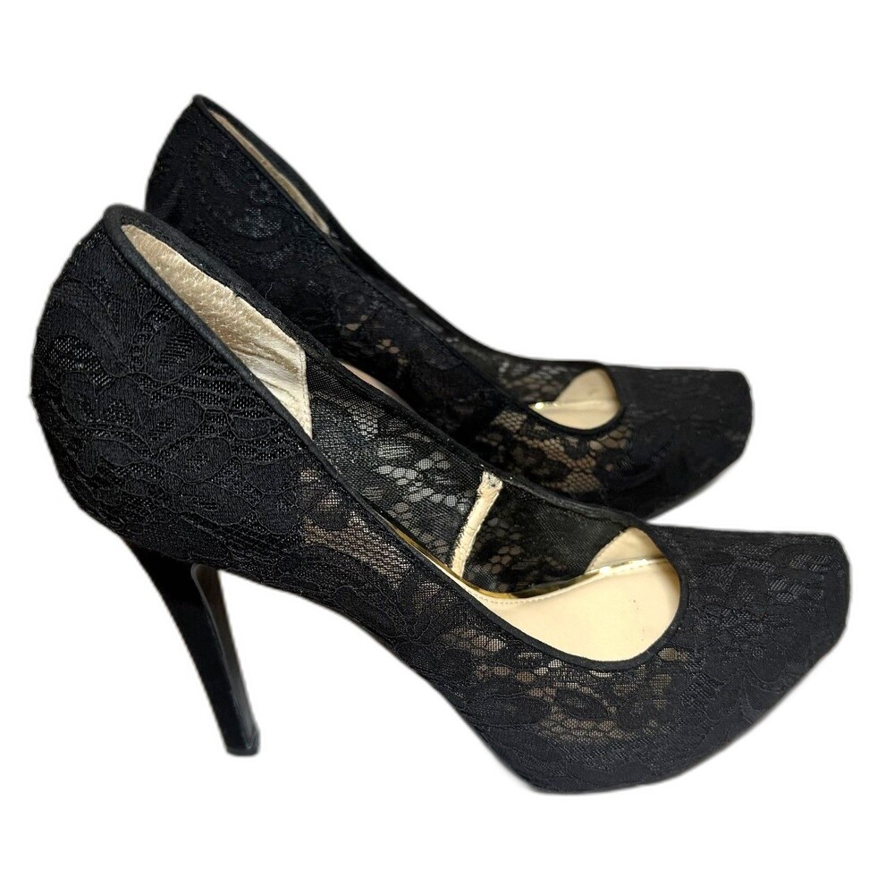 Jessica Simpson Black Lace Platform Pumps Stiletto Heels Women’s 9.5 Evening